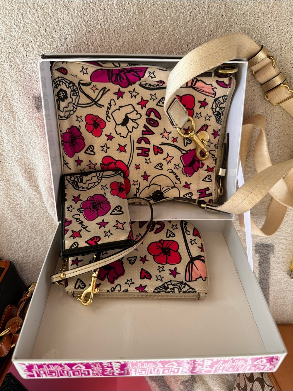 Coach Cream Floral Canvas Crossbody with Matching Wallet Set Y2K 3 piece set